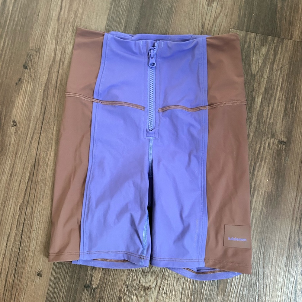 Lululemon brown/purple bike shorts with zipper -size 2